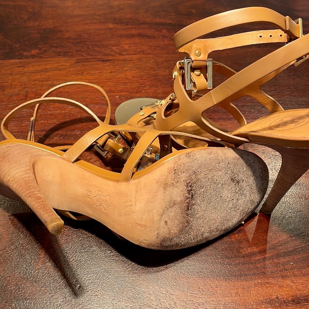 ⛔️ TORY BURCH camel cage pumps with gold accents - Picture 6 of 9